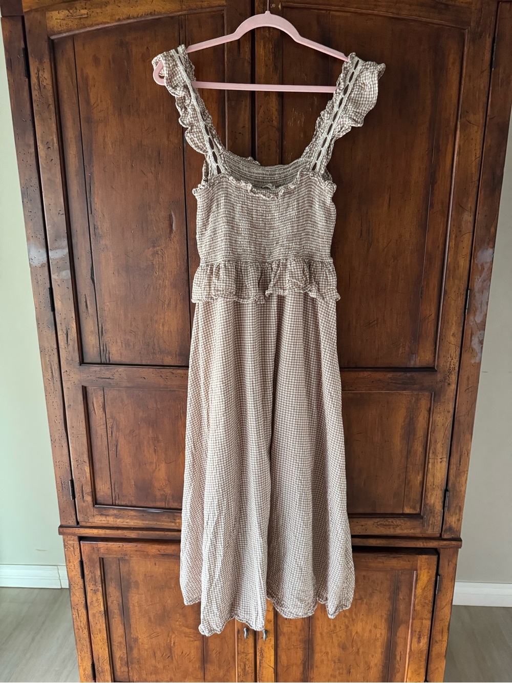 Moon River Flutter Sleeve Front Bow Gingham Midi Dress Large - Picture 6 of 8